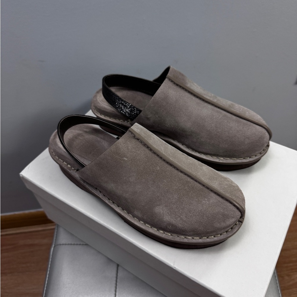 Brunello Cucinelli Women's Grey Suede Slip On Clogs Shoes Size 41.0